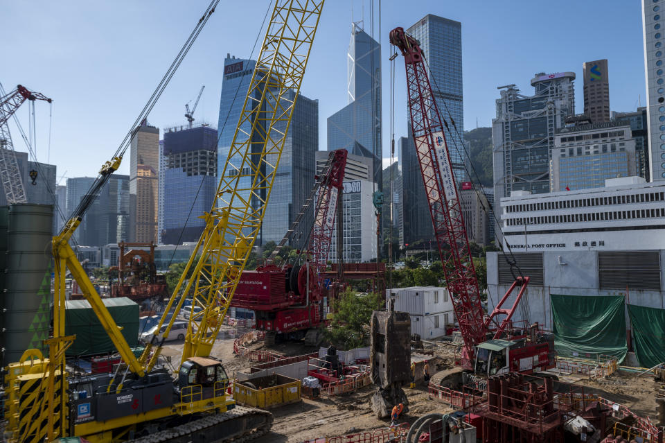 A construction site is seen in Hong Kong, Wednesday, Oct. 19, 2022. Hong Kong's leader on Wednesday unveiled a new visa scheme to woo global talent, as the city seeks to stem a brain drain that has risked its status as an international financial center. (AP Photo/Vernon Yuen)