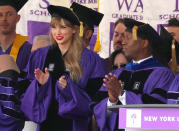<p>Early in her speech, Swift made two personal song lyric references, teasing, "I'm 90 percent sure the reason I'm here is because I have a song called '22,' " and telling out-of-town visitors, "Let me say to you now: Welcome to New York ... it's been waiting for you."</p>