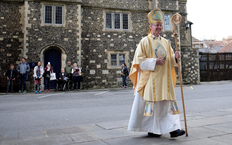 The Archbishop of Canterbury Justin Welby processes to Canterbury Cathedral to deliver his Easter sermon - Credit: Christopher Pledger
