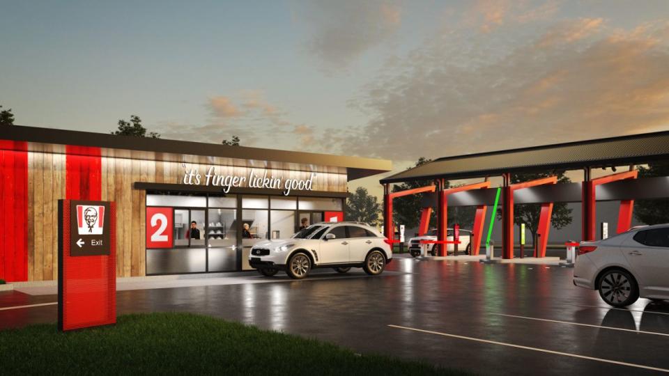 Artist's impression of "It's Finger Lickin' Good" sign on the KFC drive-through-only concept store in Newcastle.