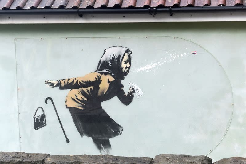 A new street artwork entitled 'Aachoo!!'by Banksy in Totterdown, Bristol
