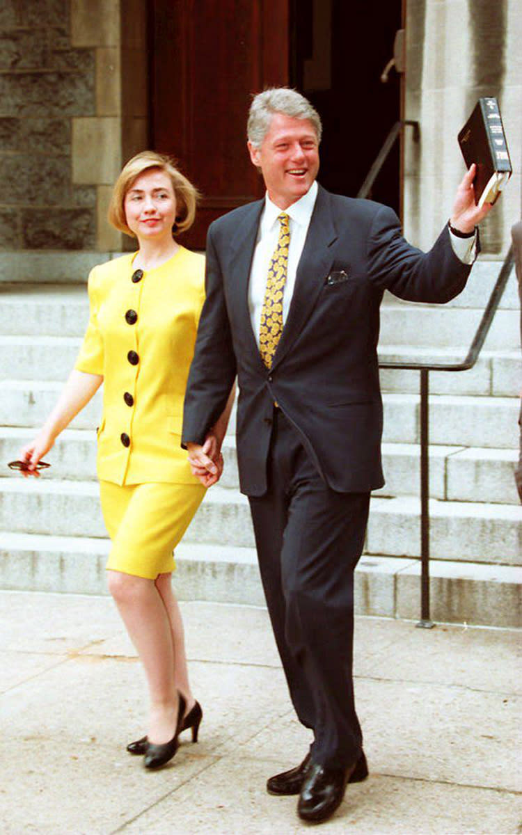 Hillary Clinton shining bright in a yellow suit on June 12, 1994