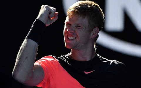 Britain's Kyle Edmund celebrating at the Australian Open tennis tournament - Credit: AFP