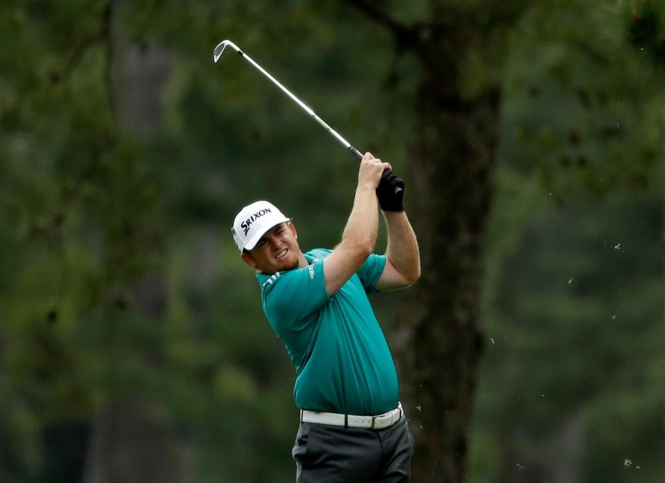 Apr 10, 2016; Augusta, GA, USA; J.B. Holmes hits from the 1st fairway during the final round of the 2016 The Masters golf tournament at Augusta National Golf Club. Mandatory Credit: Rob Schumacher-USA TODAY Sports