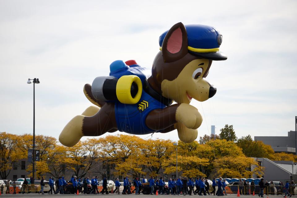 Test flight for new Macy's Thanksgiving Day Parade balloons in East Rutherford on Saturday, November 4, 2017. PAW Patrol's Chase.