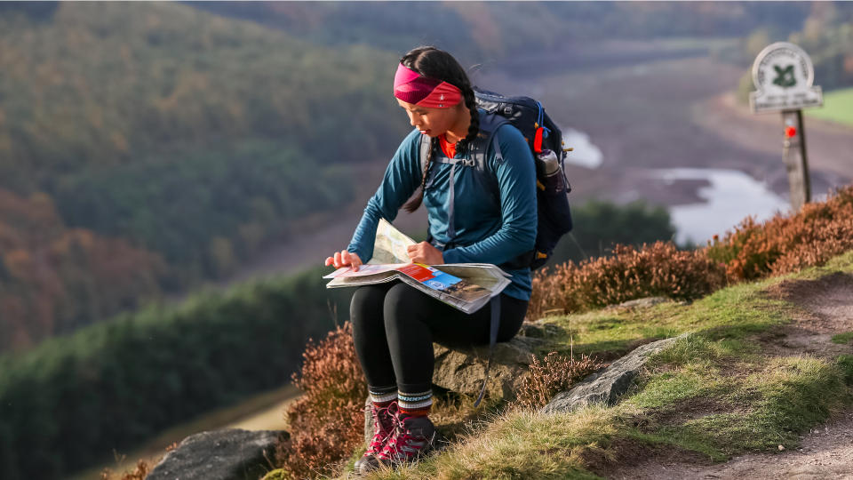 Woman wearing Smartwool Women’s Classic All-Season Merino Base Layer Long Sleeve on the trail