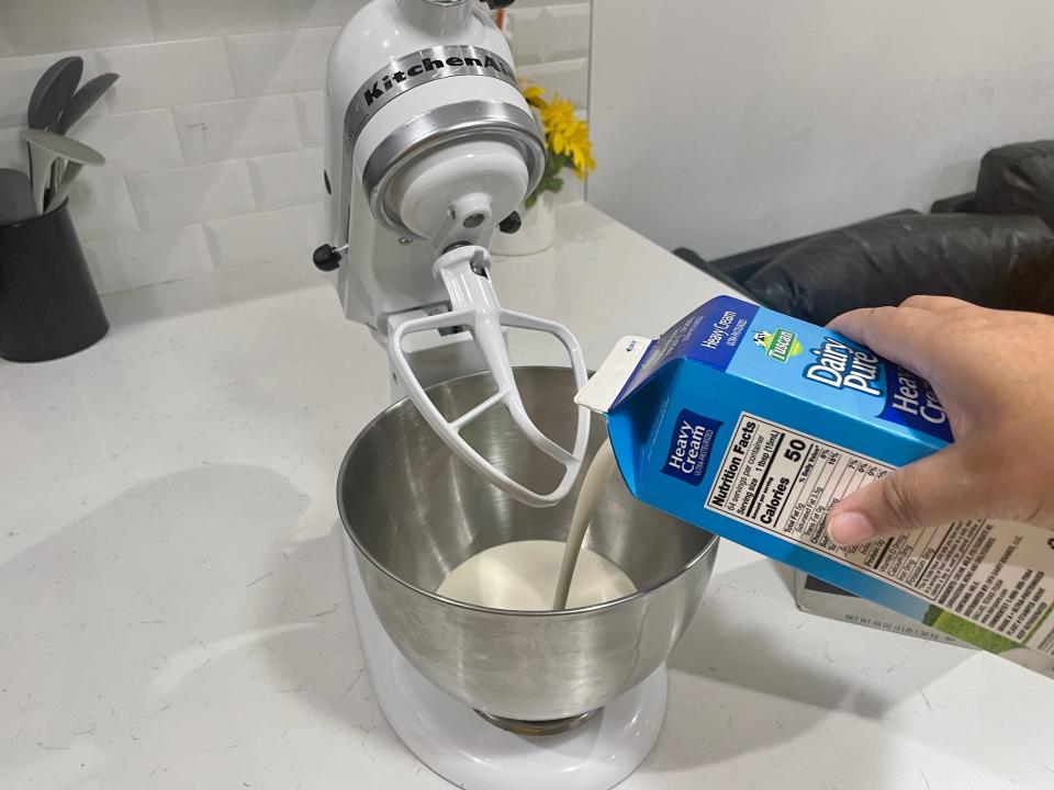 Pouring heavy cream for butter taste test