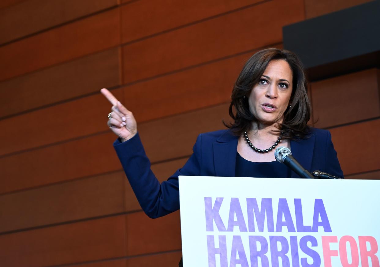 Sen. Kamala Harris, D-Calif., addresses the media on Jan. 21 2019 at Howard University in Washington, D.C. after announcing her run for president. (Photo: Eva Hambach/AFP/Getty Images)