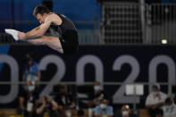 Dylan Schmidt, of New Zealand, competes in the men's trampoline gymnastics qualifier at the 2020 Summer Olympics, Saturday, July 31, 2021, in Tokyo. (AP Photo/Natacha Pisarenko)