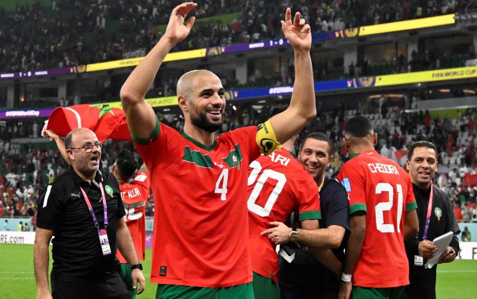  Sofyan Amrabat celebrates after winning the Qatar 2022 World Cup quarter-final - AFP