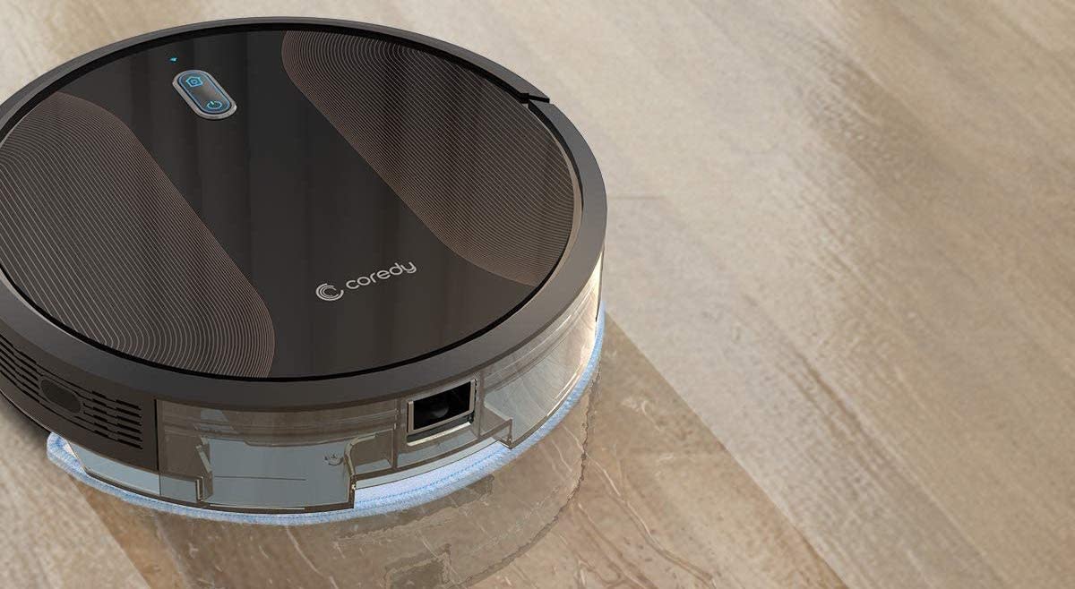 robot vacuum on a hardwood floor