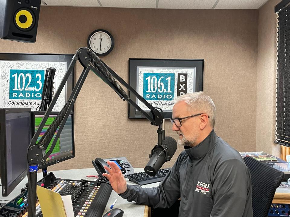 On-air personality Simon Rose talks in the newly revamped 102.3 FM BXR studio on Tuesday, Feb. 21, 2023.