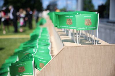 Flags on display at the national apology to the No. 2 Construction Battalion. THE CANADIAN PRESS/Riley Smith