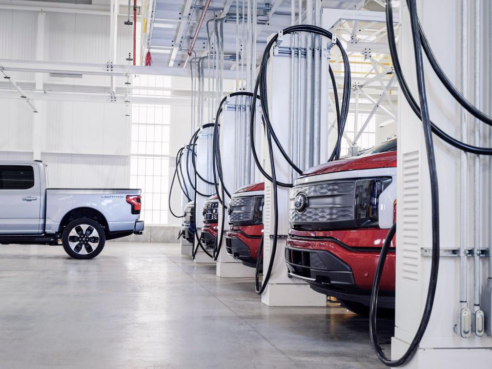 Electric F-150 Lightning pickup trucks power up at the Rouge plant