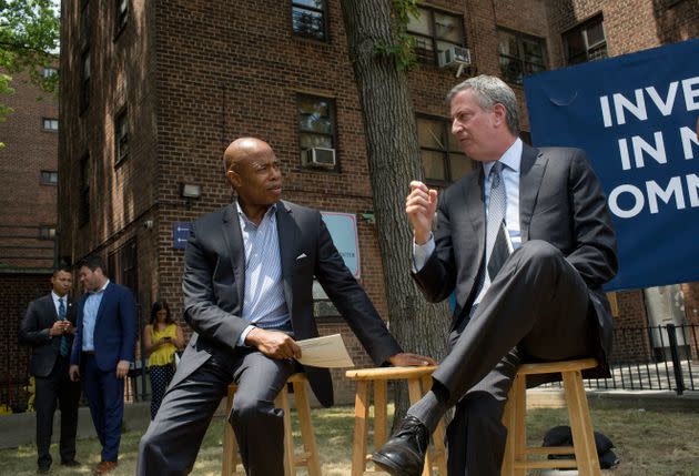 Former New York City Mayor Bill de Blasio, right, quietly helped elect Eric Adams as his successor. Politics watchers warn against underestimating de Blasio's political skills. (Photo: Andrew Lichtenstein/Getty Images)