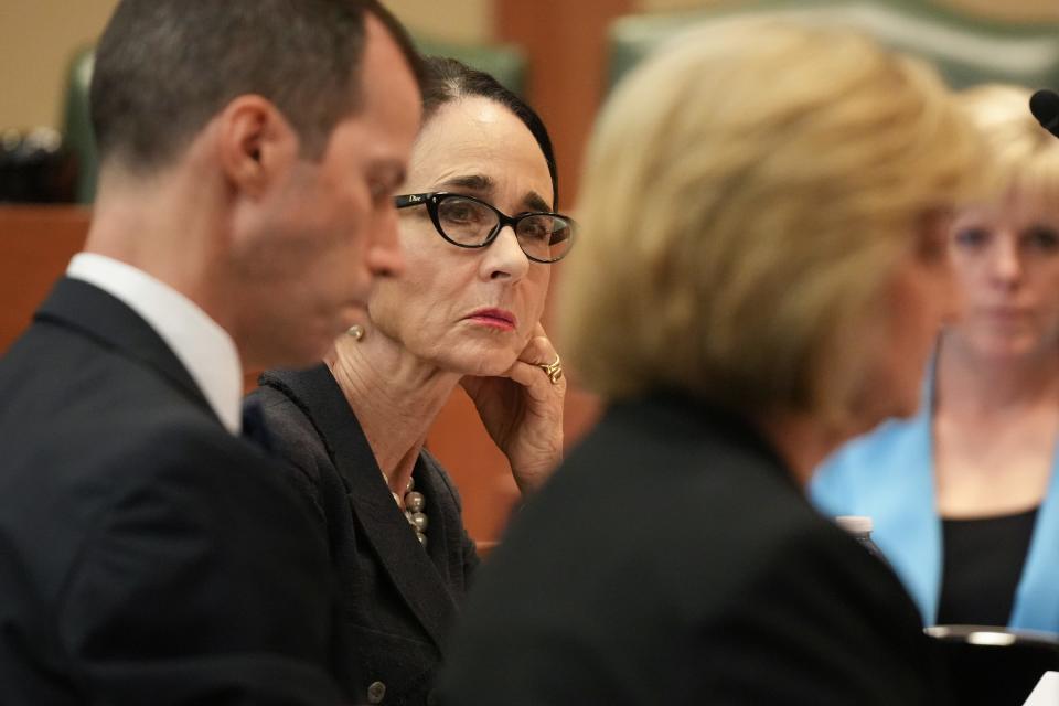 Donna Cameron, one of the four criminal white-collar lawyers investigating Attorney General Ken Paxton, listens Wednesday to testimony before the House General Investigating Committee.