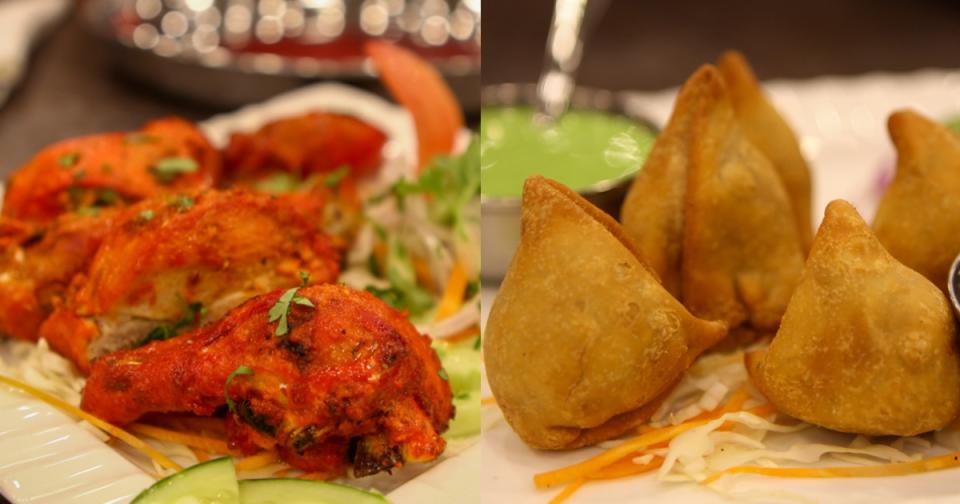 best indian restaurants - Collage of tandoori chic and samosa