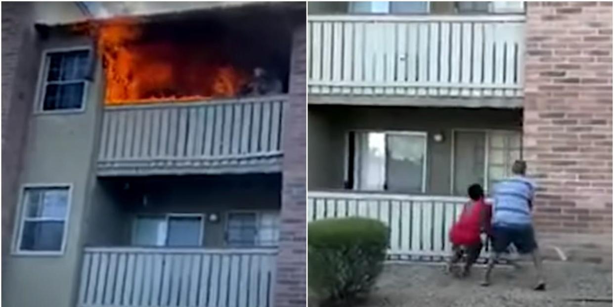 Phillip Blanks and D'Artagnan Alexander saving a toddler from a fire in Phoenix, Arizona.