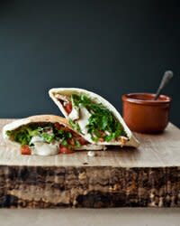 Spicy Pita Pockets with Chicken, Lentils, and Tahini Sauce