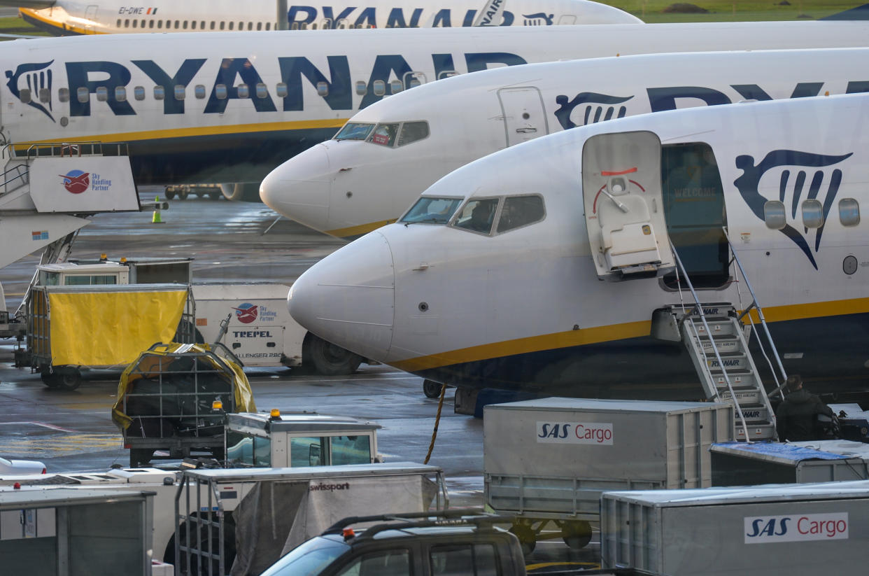 Ryanair planes seen grounded at Dublin Airport, during the coronavirus lockdown level 3. The pandemic has had a 'devastating' impact on the operator of Dublin airport. DAA's losses at the beginning of September 2020 were approaching 150 million - according to its chief executive Dalton Philips. Many airports across the EU are now under intense financial pressure due to the slump in passenger numbers because of the Covid pandemic. On Saturday, December 05, 2020, in Dublin Airport Dublin, Ireland. (Photo by Artur Widak/NurPhoto via Getty Images)