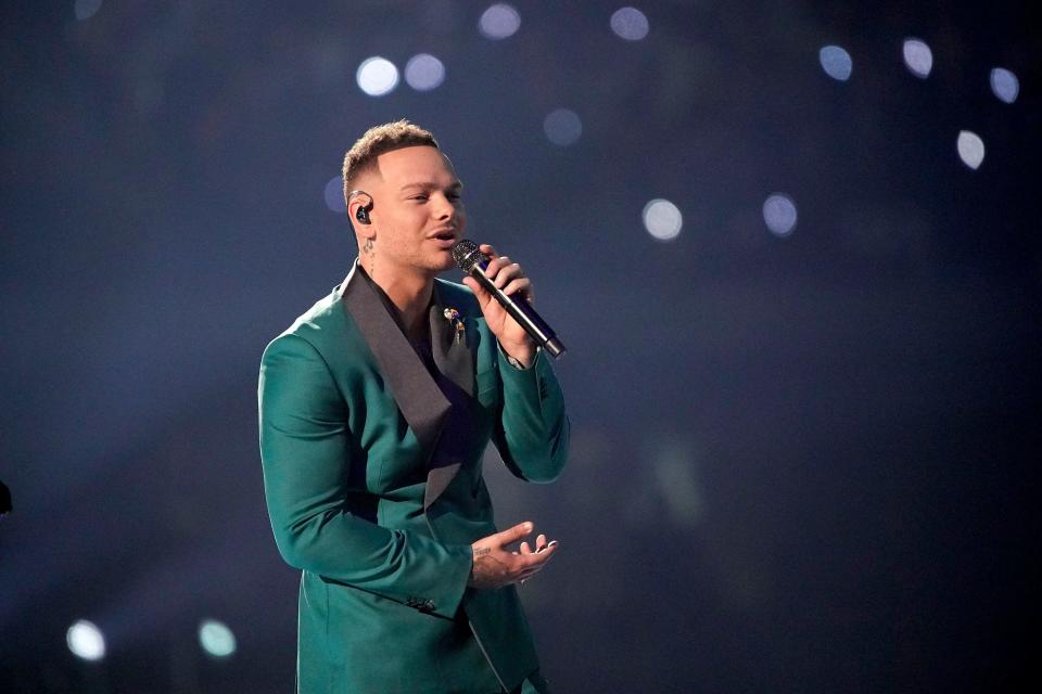 Kane Brown performs during the 57th Academy of Country Music Awards at Allegiant Stadium in Las Vegas, Nev., Monday, March 7, 2022.