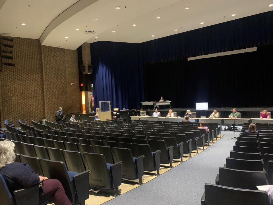 Two people addressed the Washington County Board of Education during Monday night's public hearing about the proposed closures of two elementary schools. The audience at Williamsport High School was mostly made up of employees from the school system's central office.