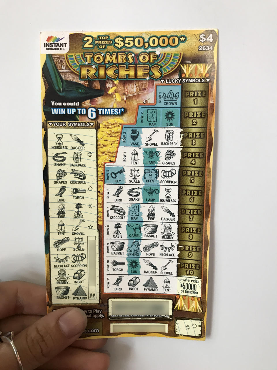 The $50,000 prize was won on a $4 Tombs of Riches scratchie. Source: The Lott