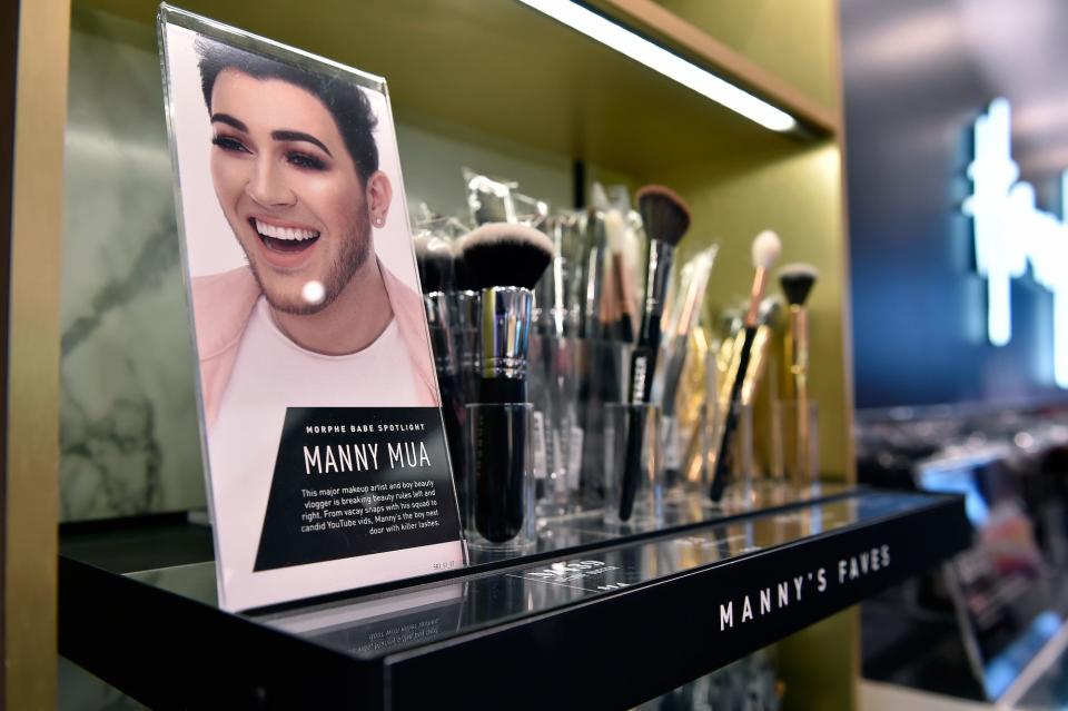 A collection of Morphe brushes curated by Manny MUA at a Las Vegas store in 2018.