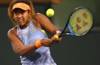 Mar 7, 2018; Indian Wells, CA, Naomi Osaka (JPN) in her first round match against Maria Sharapova (not pictured) at the BNP Paribas Open at the Indian Wells Tennis Garden. Jayne Kamin-Oncea-USA TODAY Sports