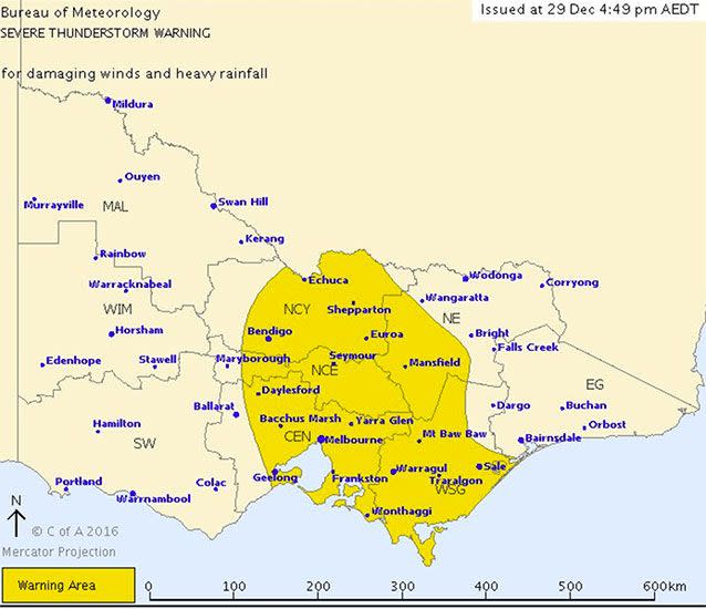 The Bureau of Meteorology has issued severe weather warnings for heavy rainfall and severe thunderstorm warnings across Victoria. Picture: Bureau of Meteorology