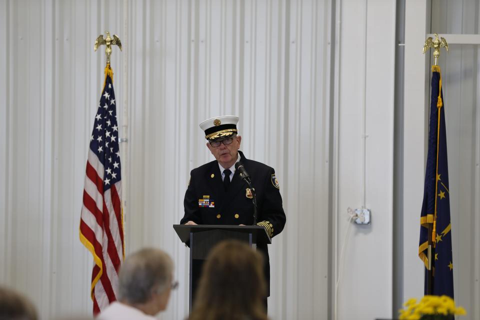 Chief Jerry Purcell speaks during Richmond Fire Department's 51st Memorial Service on Friday, Oct. 15, 2021, at the Israel "Izzy" David Edelman Fire and Police Training Center.