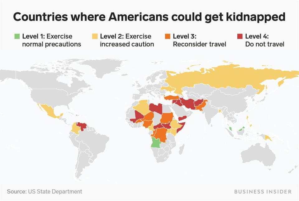 countries where americans could get kidnapped map