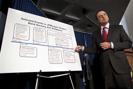 U.S.Attorney Preet Bharara speaks to media during a press conference announcing two felony charges against JPMorgan Chase Bank during a press conference in New York January 7, 2014. REUTERS/Allison Joyce