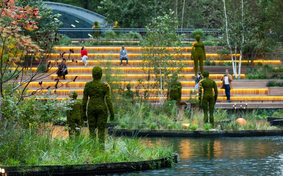 Eden Dock features floating ecology islands, marine habits and 21 mossy sculptures dotted around the dock (PA)