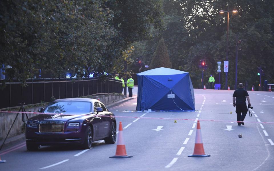 A pedestrian has died after being hit by a car at Hyde Park Corner. - Evening Standard / eyevine