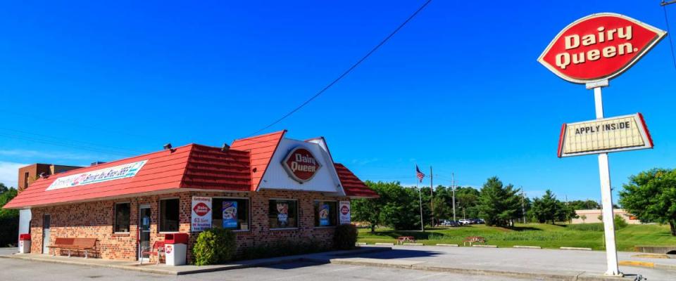 Gettysburg, PA, USA - July 7, 2018: A Dairy Queen restaurant is a chain that serves ice cream, drinks, and fast food sandwiches.