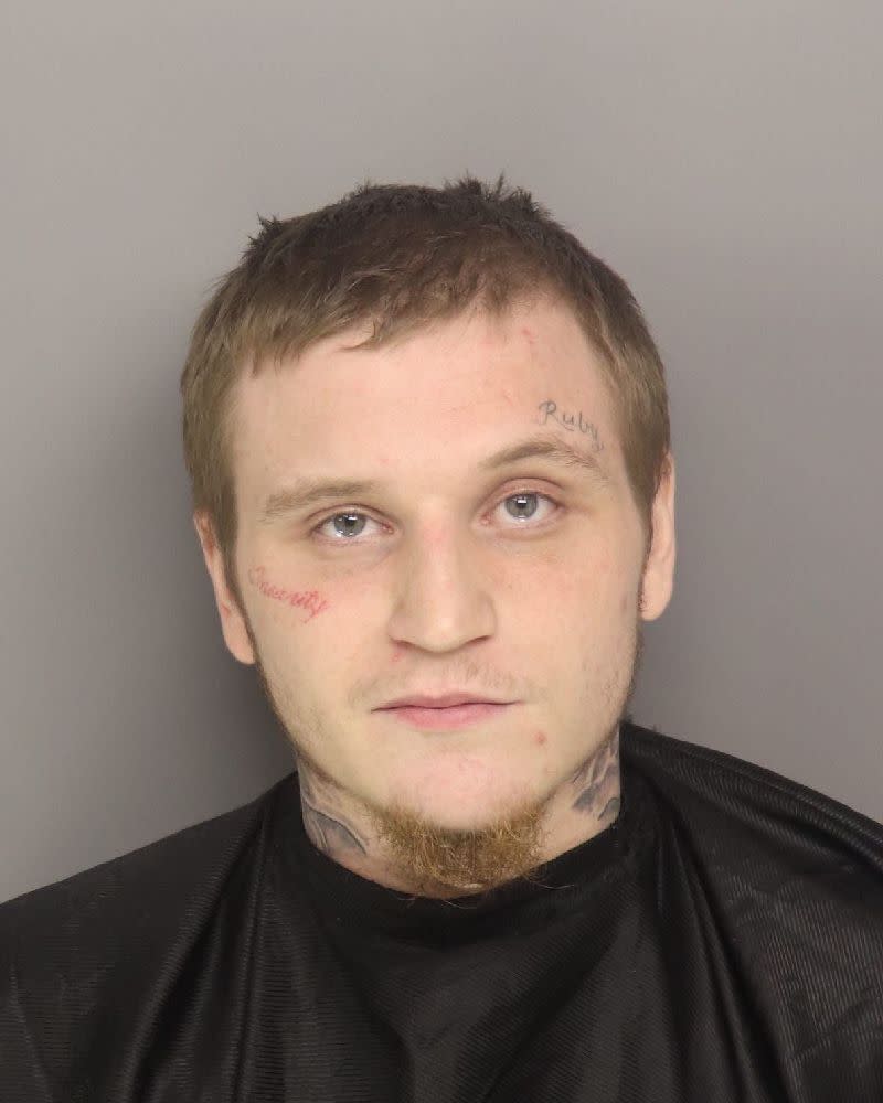 This photo provided by Greenville County Sheriff’s Office, shows Logan Alexander Holmes. Police say an investigation into two brothers for a killing in South Carolina led to videos of them and others beating up at least five people at homeless camps in Greenville. Seth Norris is charged with attempted murder in the attacks, along with David Allen Norris, 21, and Logan Alexander Holmes, 20. (Greenville County Sheriff’s Office via AP)