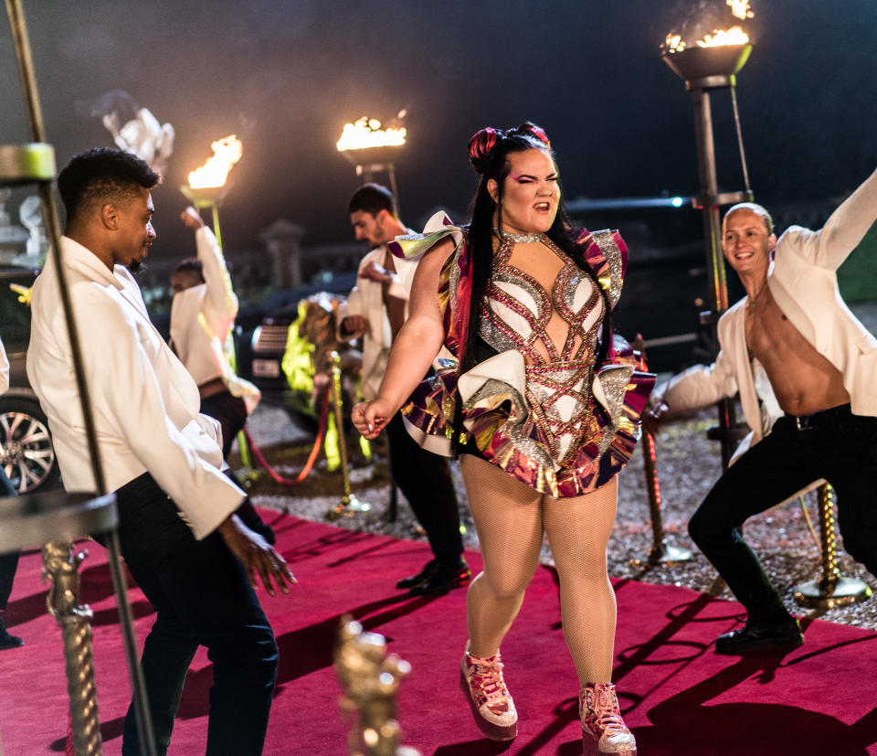 EUROVISION SONG CONTEST: The Story of Fire Saga - Netta Barzilai as Neta. | Jonathan Olley/NETFLIX—© 2020 Netflix, Inc.