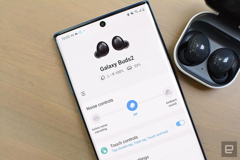 <p>With the Galaxy Buds 2, Samsung adds active noise cancellation to its most affordable true wireless earbuds. This successor to the Galaxy Buds+ are smaller and more comfortable with premium features like wireless charging and adjustable ambient sound. However, ANC performance is only decent and there’s no deep iOS integration like previous models. Still, at this price, Samsung has created a compelling package despite the sacrifices.</p>
