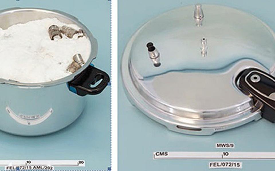 a home-made pressure-cooker bomb containing numerous pieces of shrapnel made by Zahid Hussain - Credit: West Midlands Police 