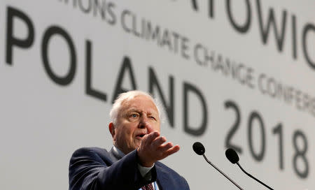 World renowned naturalist Sir David Attenborough delivers the 'People’s Seat' address during the opening of COP24 UN Climate Change Conference 2018 in Katowice, Poland, December 3, 2018