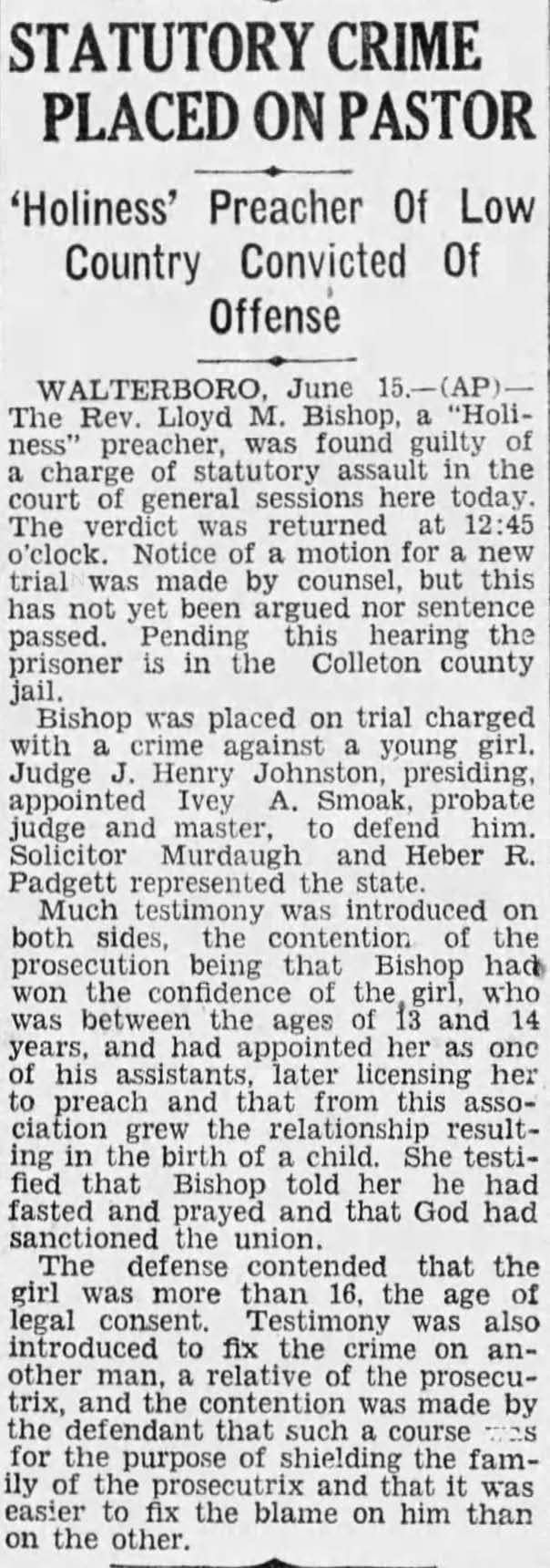 Before the Fall: Article on preacher found guilty of statutory criminal assault in 1927.