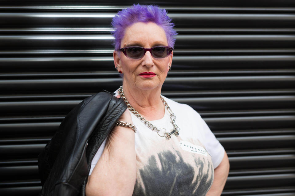 EDITORIAL USE ONLY
Jordan Mooney of The Slits stands outside the building that housed the iconic punk nightclub The Roxy, in Seven Dials in London's Covent Garden, as she helps to unveil a plaque commemorating the club on behalf of Seven Dials Trust.