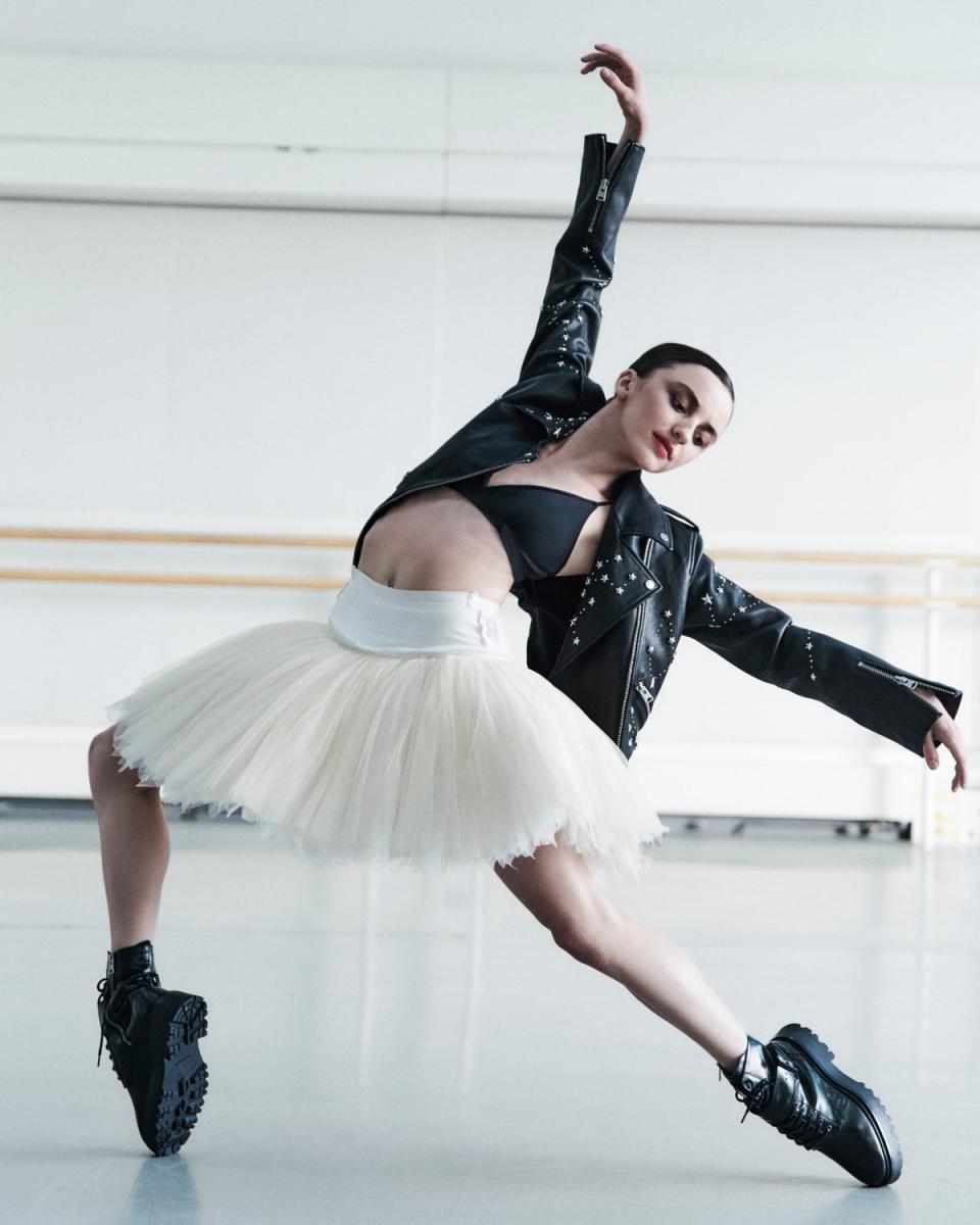 Ballerina Viola Pantuso modelling AllSaint's winter collection (Allsaints x The Royal Ballet)