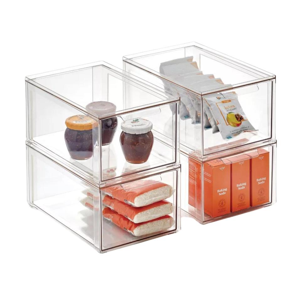 mDesign Stackable Kitchen Storage Bin Box with Pull-Out Drawer