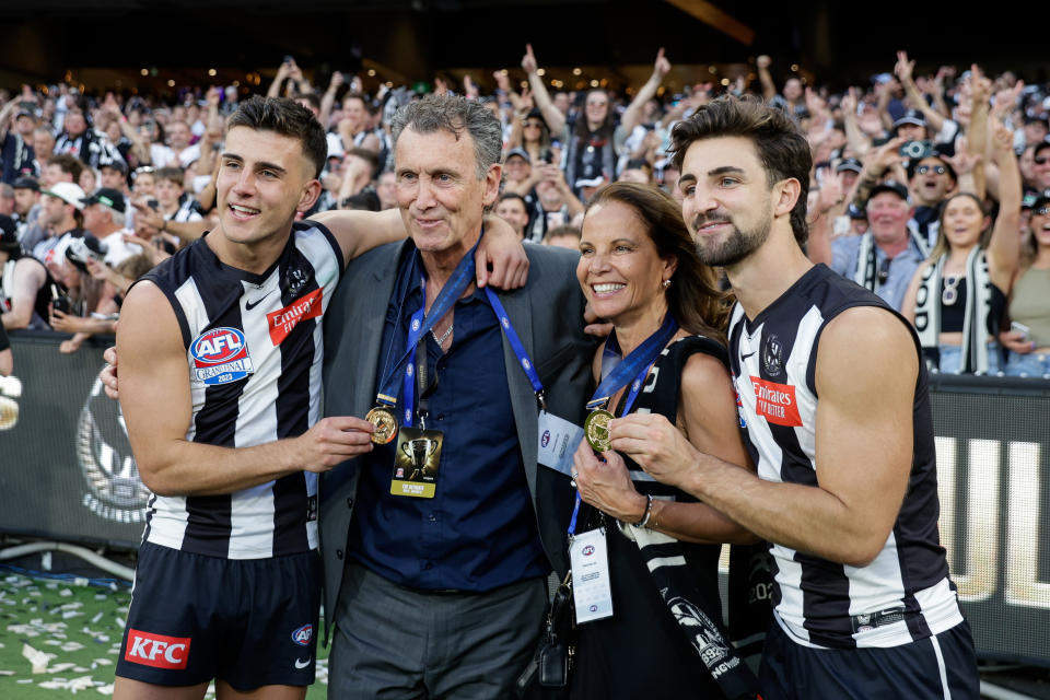 Nick and Josh Daicos, pictured here with their parents after the AFL grand final.