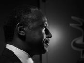 <p>Dr. Ben Carson is interviewed in the hallway of the convention center. (Photo: Khue Bui for Yahoo News)</p>