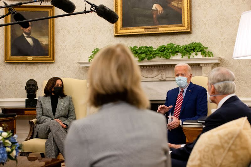 Meeting on infrastructure investment at the Oval Office of the White House in Washington