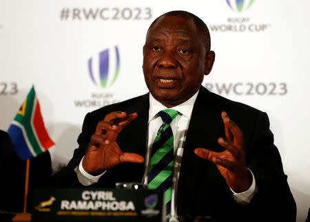 Rugby Union - Rugby World Cup 2023 host country candidates press conference - Royal Garden Hotel, London, Britain - September 25, 2017 Cyril Ramaphosa, Deputy President of South Africa during the press conference Action Images via Reuters/Paul Childs