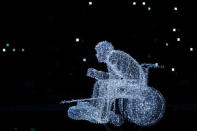 A light sculpture is seen during the opening ceremony. OIS/IOC/Simon Bruty/Handout via Reuters